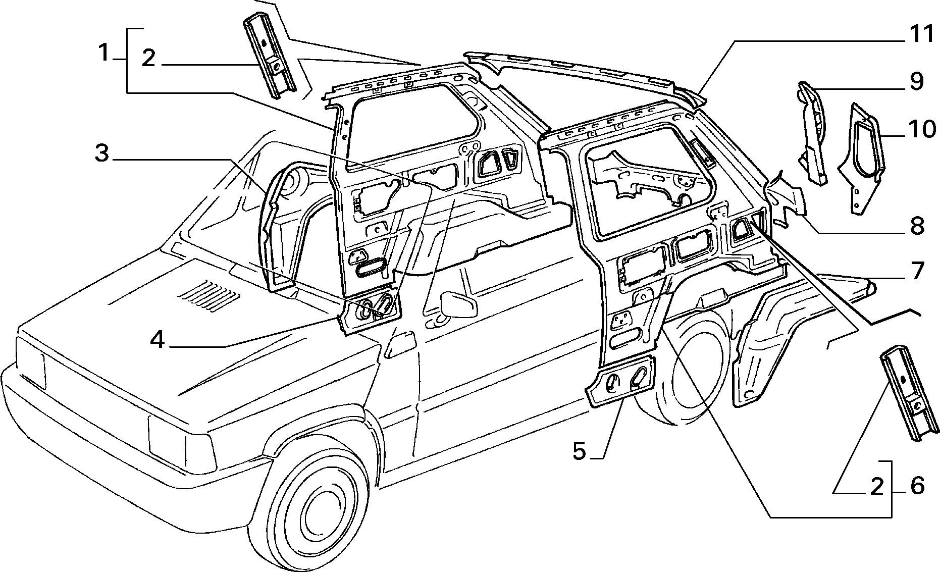 BODYSHELL,STRUCTURE (REAR PART) pour Fiat PANDA PANDA DS (1986 - 1993)