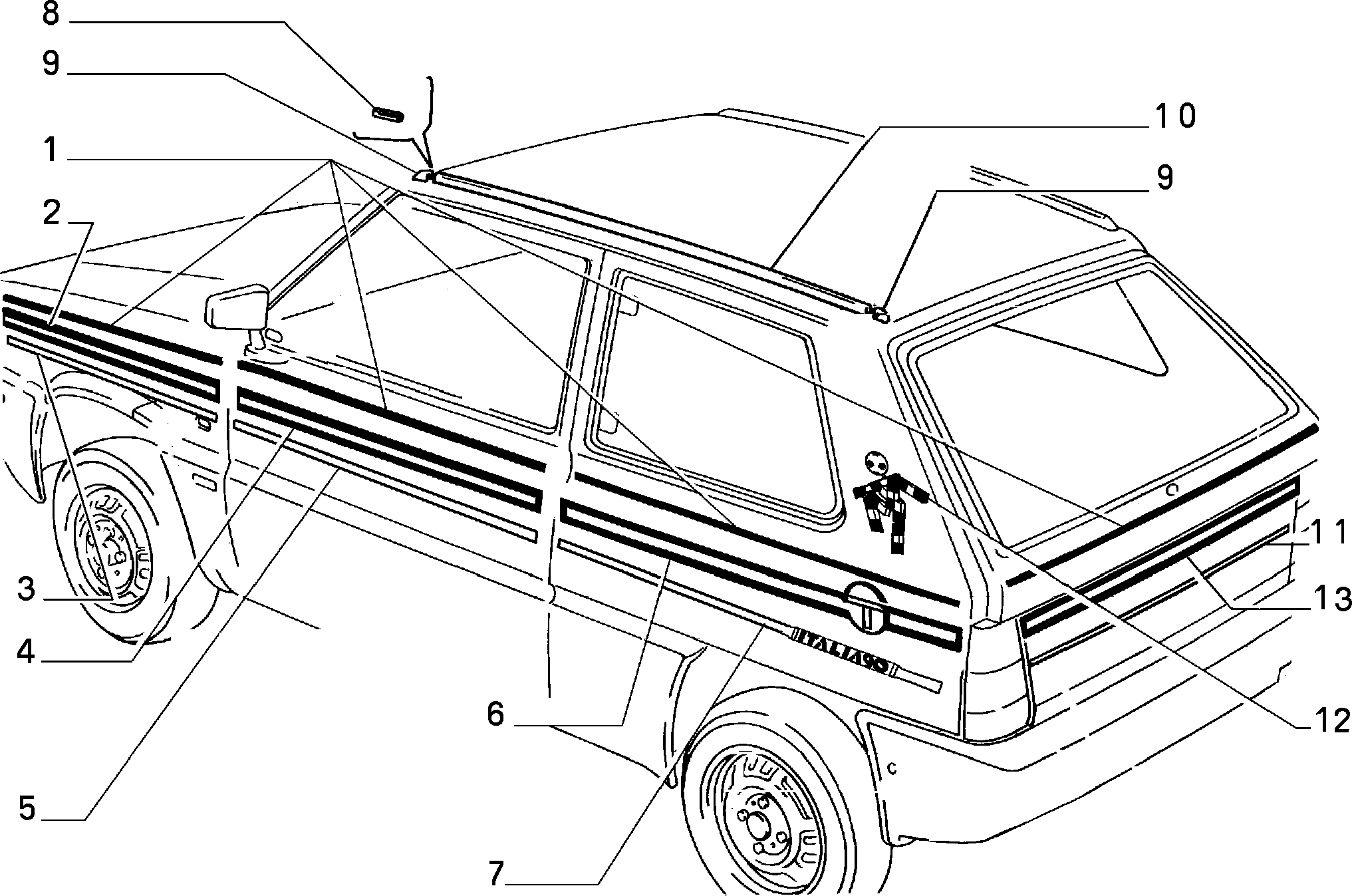 OUTER TRIM MOULDINGS voor Fiat PANDA PANDA 4X2 RL\86 (1985 - 1991)