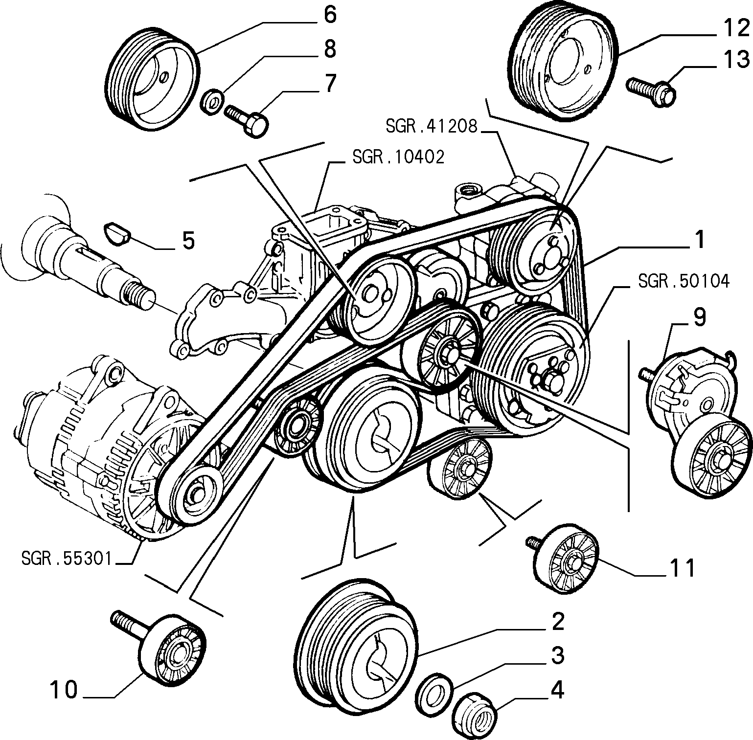 VARIOUS CONTROLS (BELTS AND PULLEYS) pour Alfa Romeo 166 166 BZ-DS (1998 - 2007)