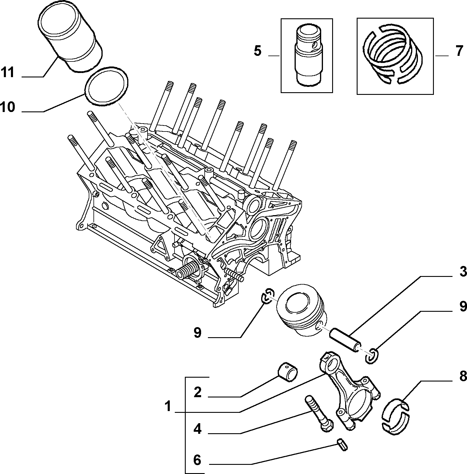 CONNECTING RODS AND PISTONS pour Alfa Romeo 166 166 BZ-DS (1998 - 2007)