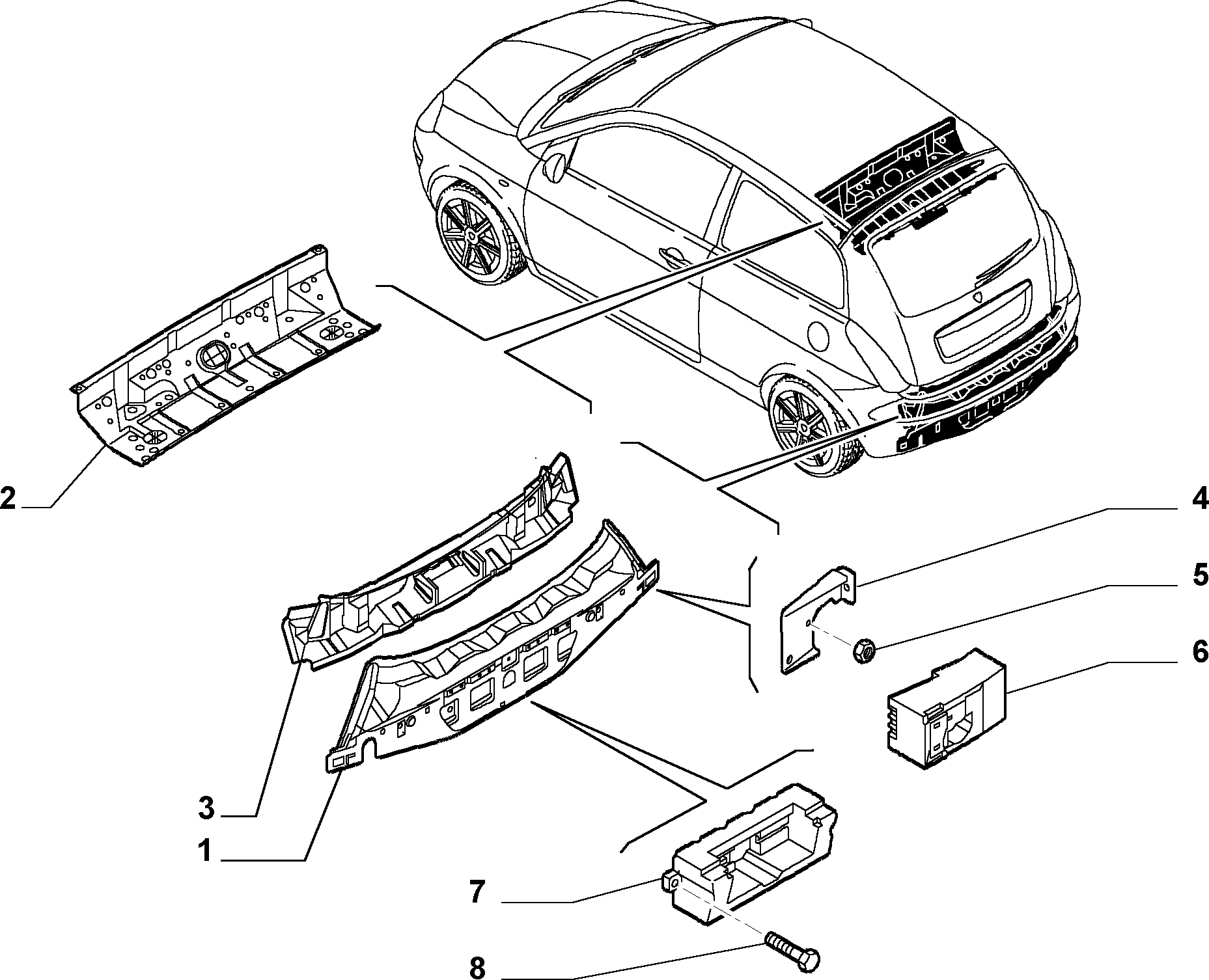BODYSHELL,STRUCTURE (REAR PART) için Lancia YPSILON YPSILON (2003 - 2009)